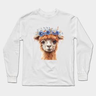 Cute Alpaca with Flower Crown Long Sleeve T-Shirt